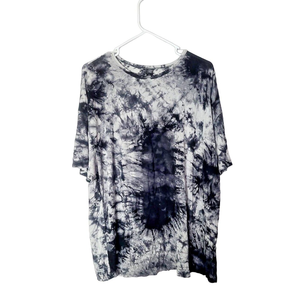SHEIN Curve Black‎ Gray Tie Dye Stretch Crew Neck Short Sleeve Top Womans SZ 2XL
